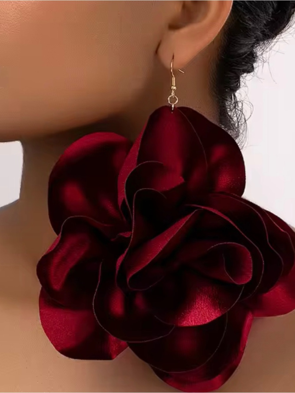 Burgundy Flower Statement Drop Earrings - Women Jewelry
